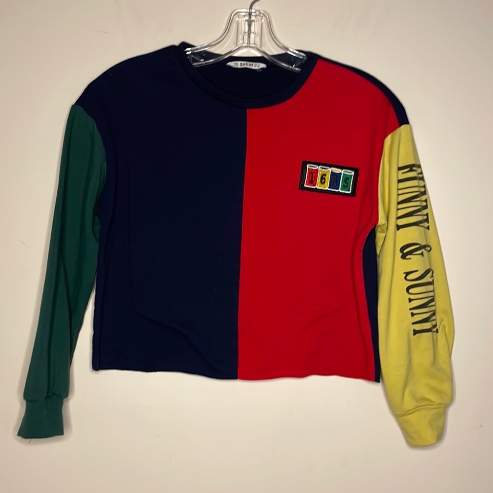 Shein color block crop top long sleeve shirt child M